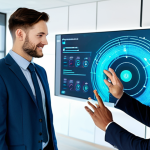 A diverse group of professional business people in modern, modest business attire, gathered around a holographic, glowing AI interface in a bright, contemporary office setting. The interface subtly displays complex data visualizations related to customer sentiment and emotional insights, represented by gentle, flowing patterns and warm, understanding colors. One person gently touches the holographic display, conveying connection and empathy. The overall atmosphere is collaborative and forward-thinking. Fully clothed, appropriate attire, safe for work, perfect anatomy, natural proportions, well-formed hands, proper finger count, professional photography, high quality, professional.